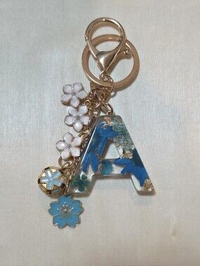 💎 Custom Initial "A" Botanical Resin Keychain - Floral Bag Charm 💎